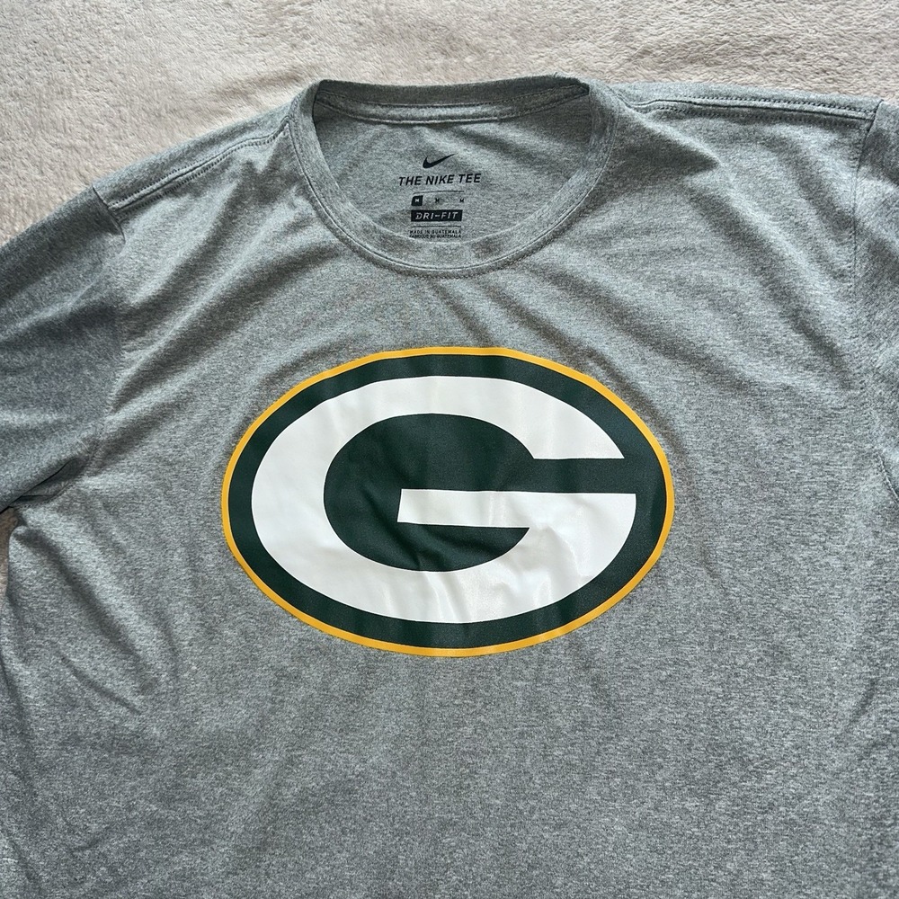 Nike Green Bay Packers NFL Mens Medium Gray Dri-FIT Crew Neck Football T-Shirt